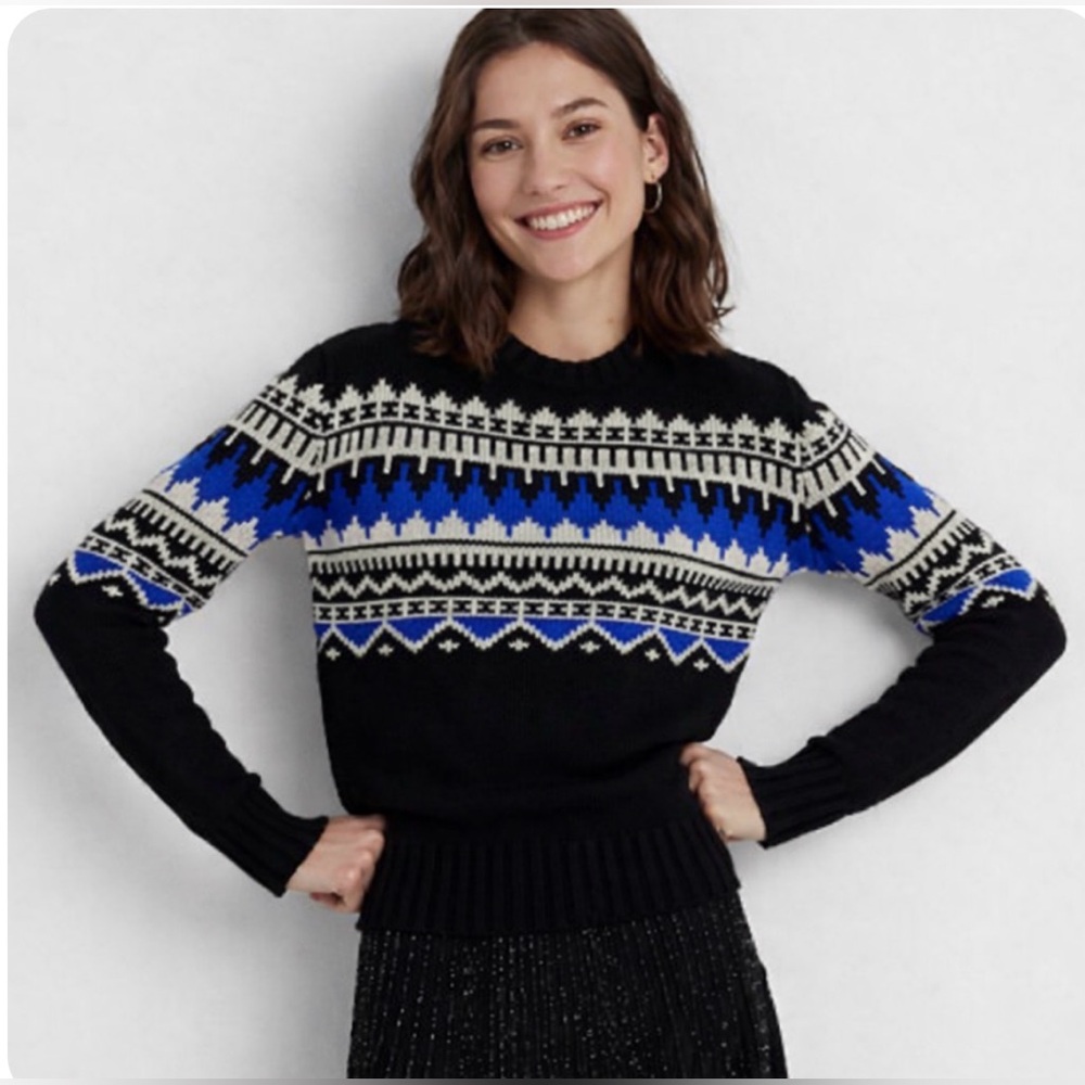 Ralph Lauren Black, Royal Blue & Cream Fair Isle Crewneck Sweater
